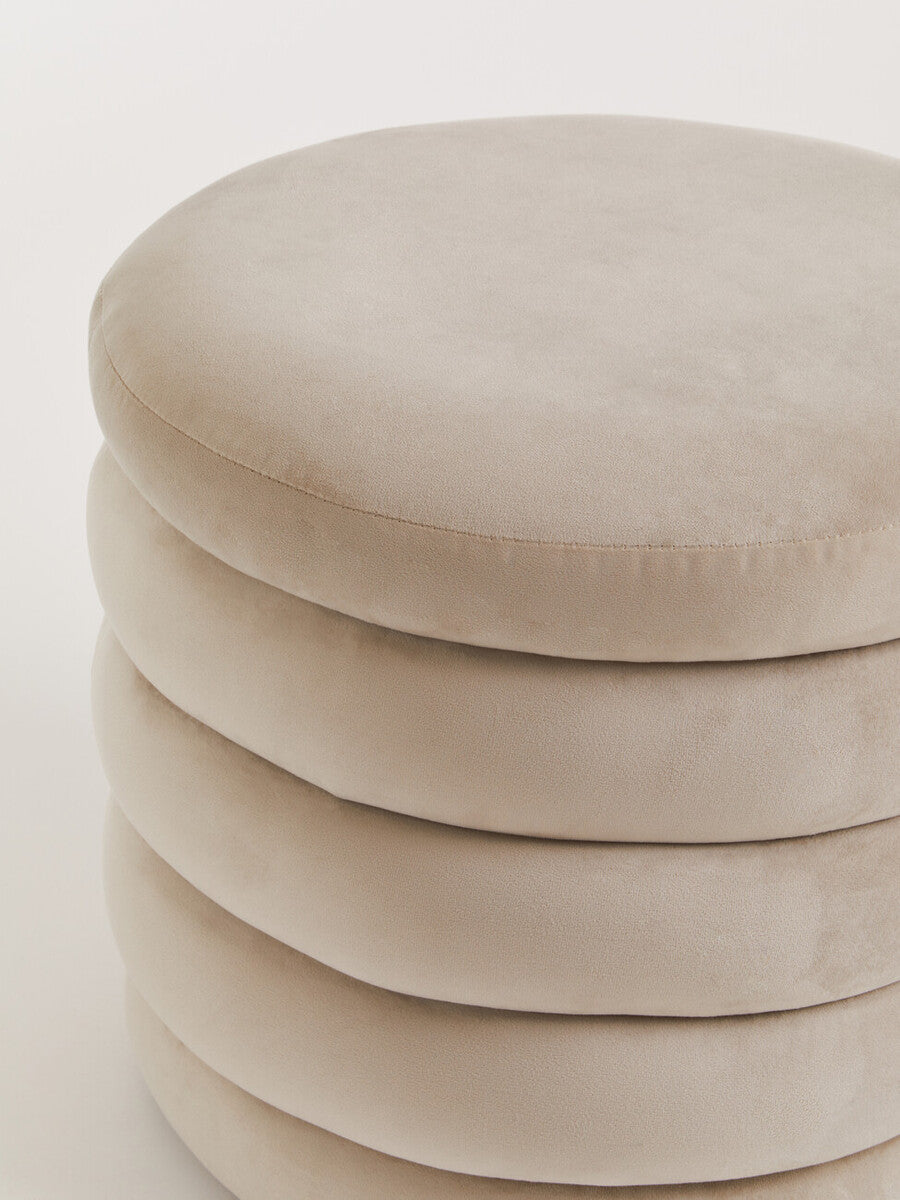 Helen Cream Velvet Round Footstool - Image 5