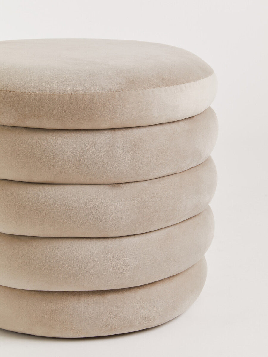 Helen Cream Velvet Round Footstool - Image 6