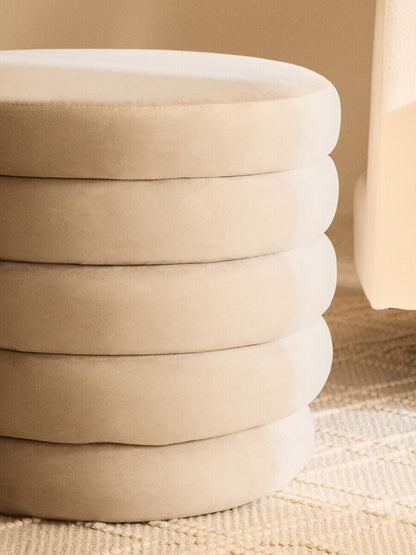 Helen Cream Velvet Round Footstool