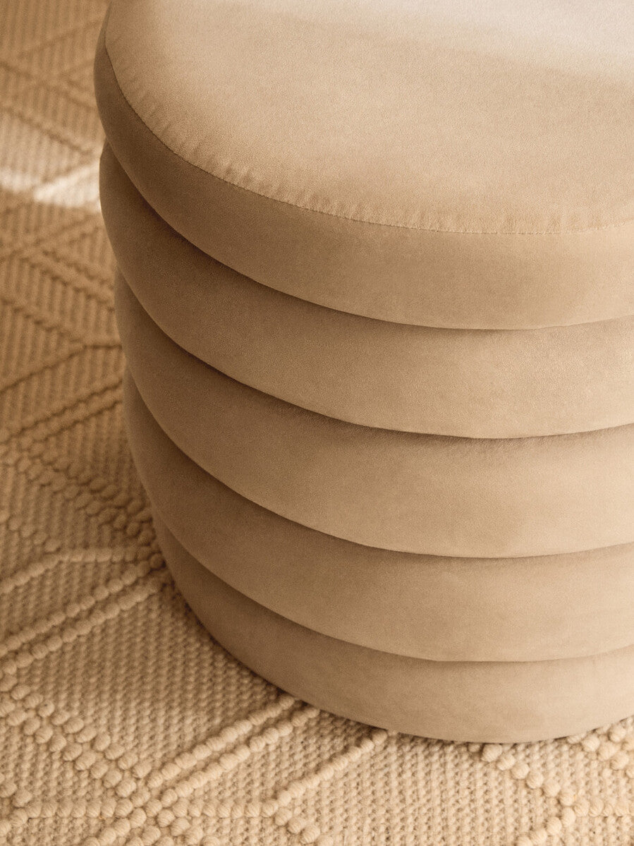 Helen Cream Velvet Round Footstool