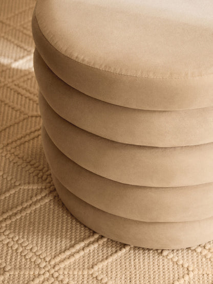 Helen Cream Velvet Round Footstool
