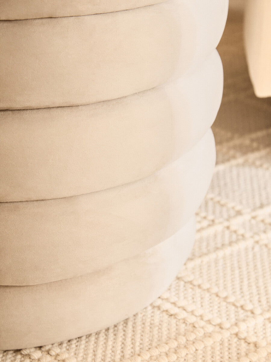 Helen Cream Velvet Round Footstool - Image 9