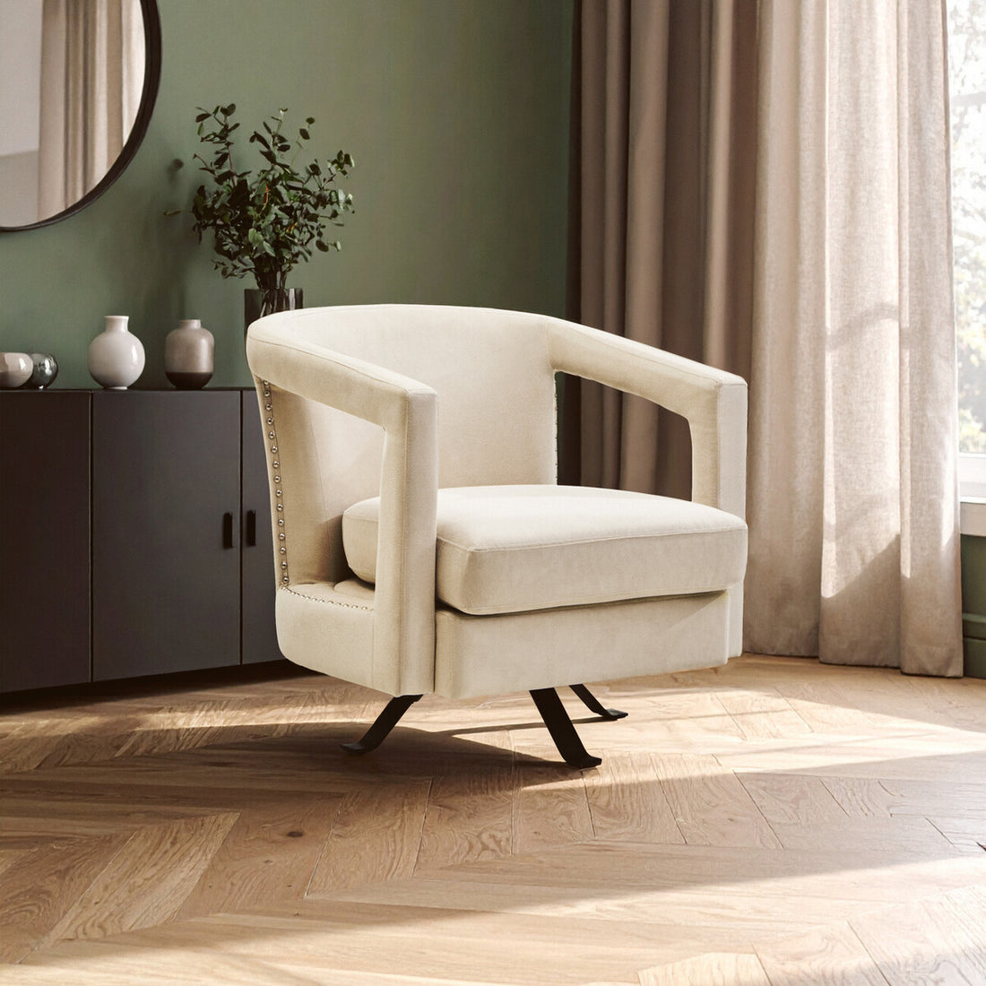 Hestia Beige Velvet Revolving Chair