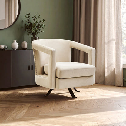 Hestia Beige Velvet Revolving Chair