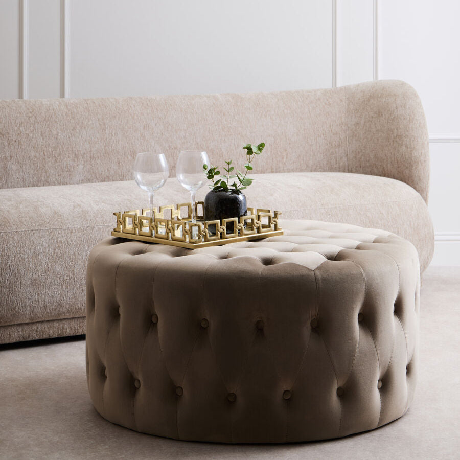 Haley Mink Velvet Round Footstool