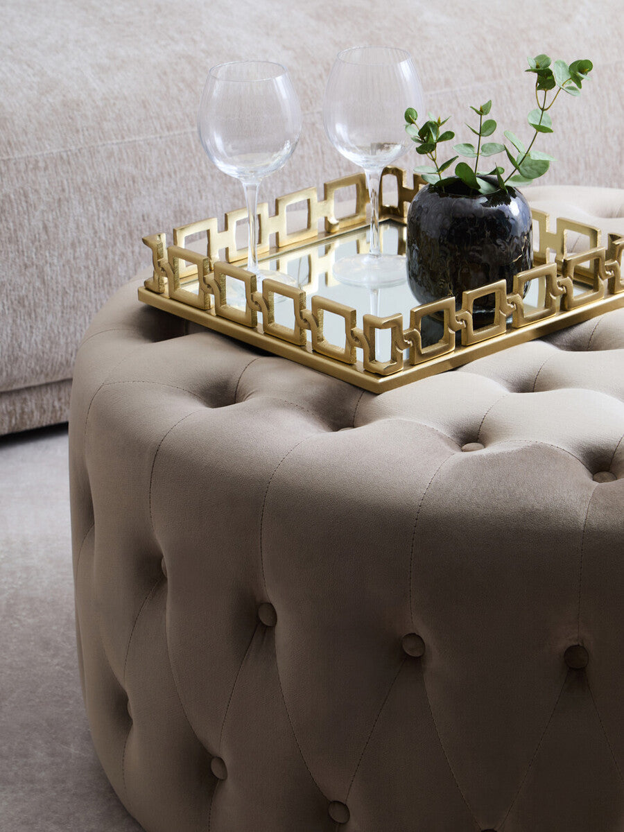 Haley Mink Velvet Round Tufted Footstool