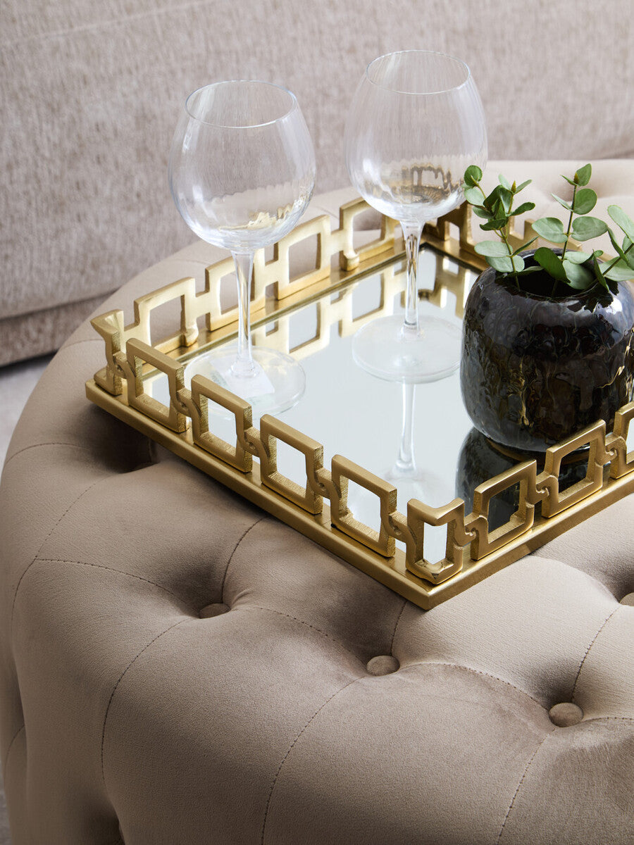 Haley Mink Velvet Round Tufted Footstool