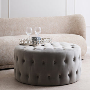 Haley Grey Velvet Round Tufted Footstool