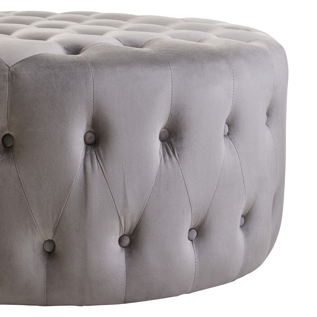 Haley Grey Velvet Round Tufted Footstool - Image 3