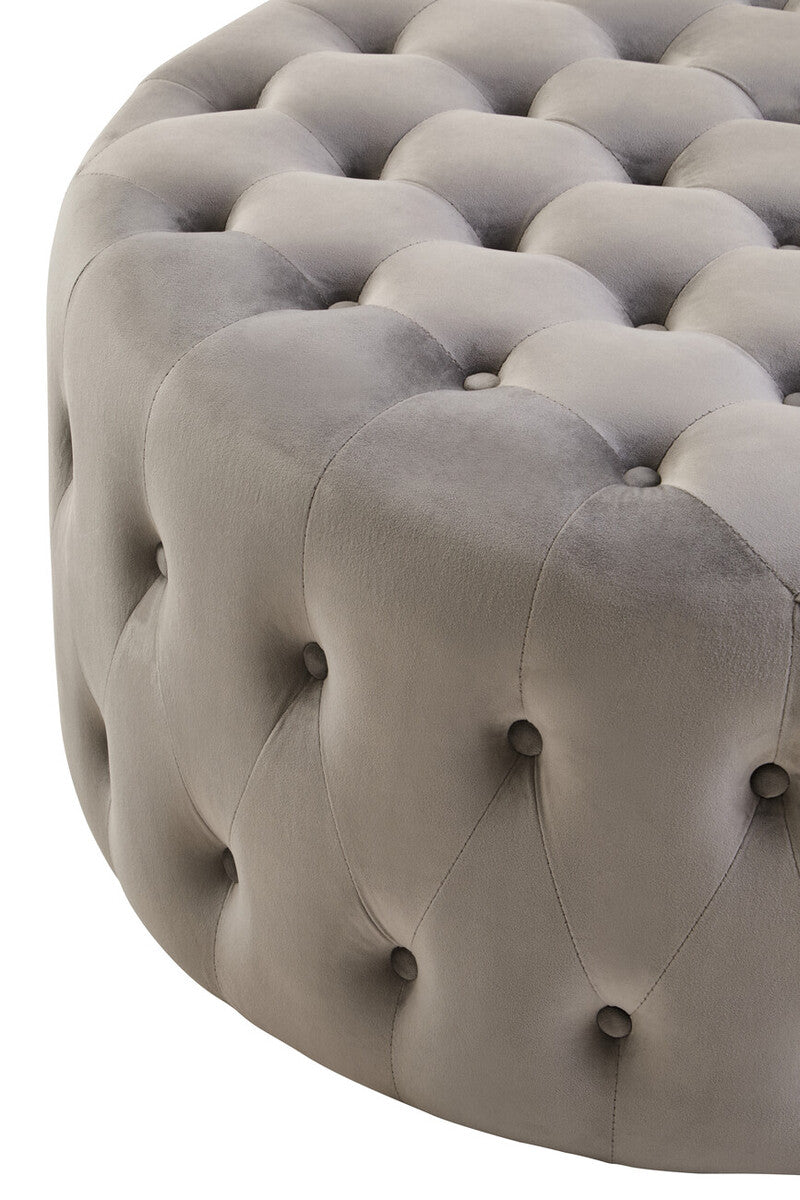 Haley Grey Velvet Round Tufted Footstool - Image 6