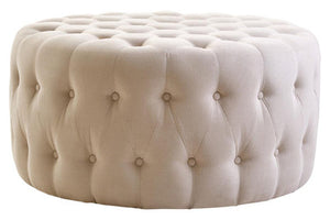 Haley Beige Velvet Round Tufted Footstool
