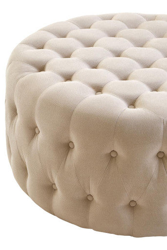 Haley Beige Velvet Round Tufted Footstool - Image 4