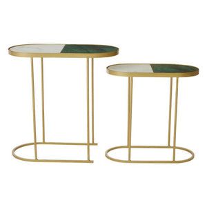 Suar Marble and Antique Brass Finish Set of 2 Nesting Side Tables