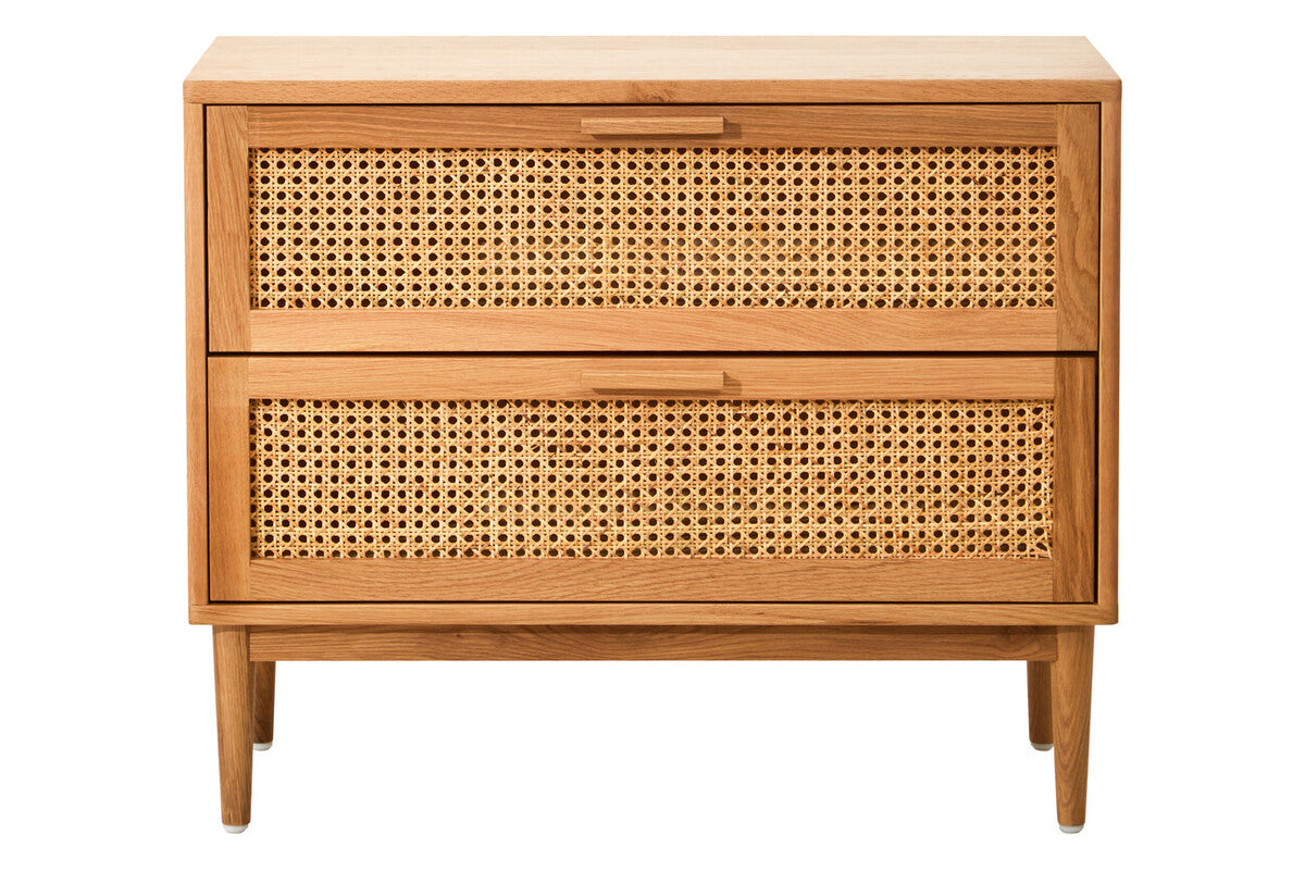 Lyon Rattan and Oak Wood Chest of Two Drawers