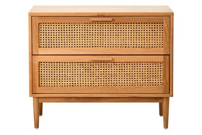 Lyon Rattan and Oak Wood Chest of Two Drawers