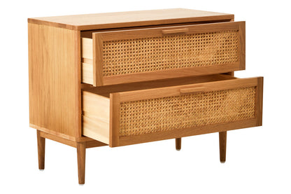 Lyon Rattan and Oak Wood Chest of Two Drawers