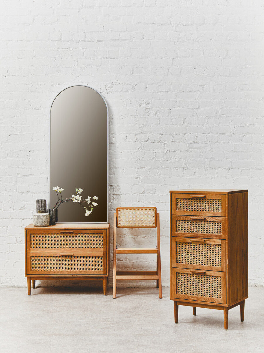 Lyon Rattan and Oak Wood Chest of Two Drawers