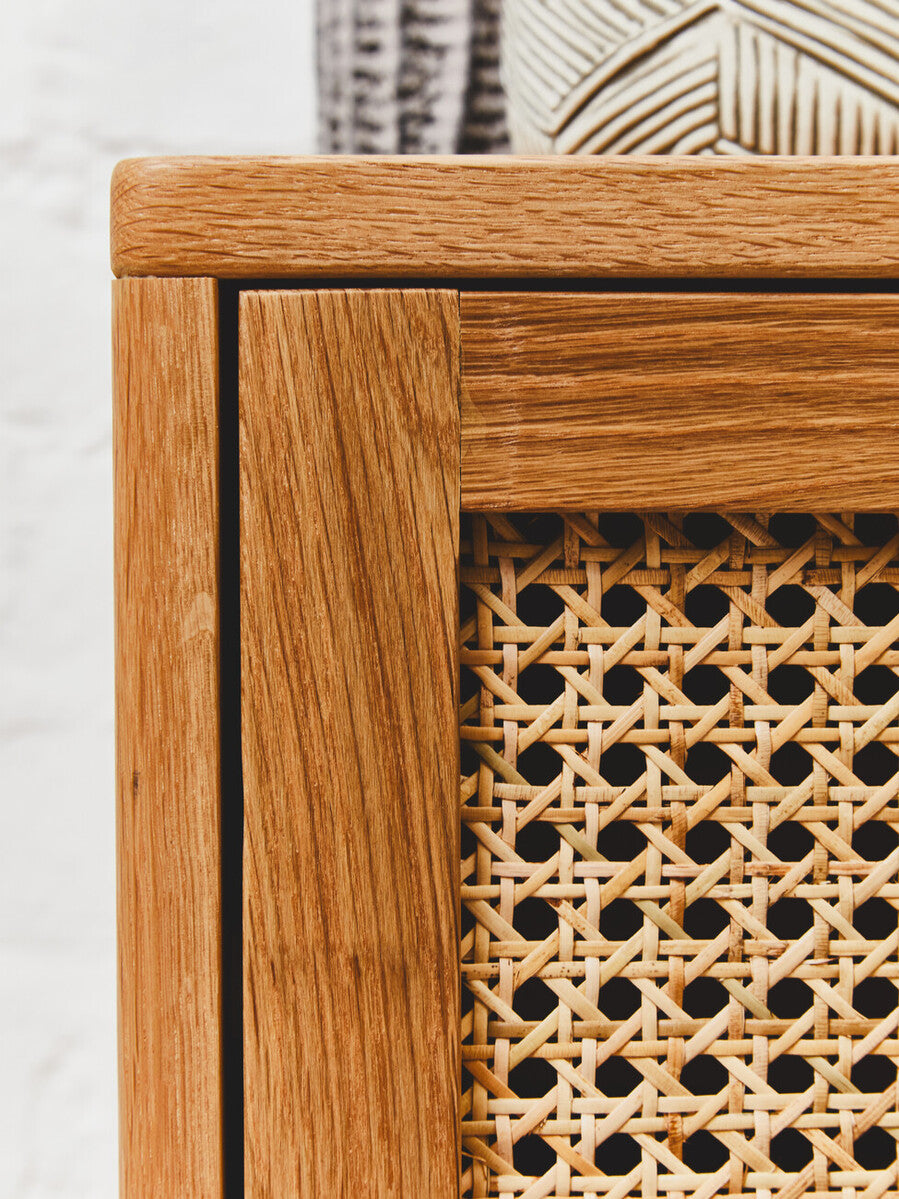 Lyon Rattan and Oak Wood Chest of Two Drawers