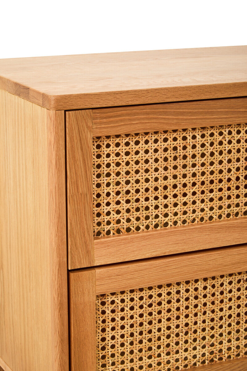 Lyon Rattan and Oak Wood Chest of Two Drawers