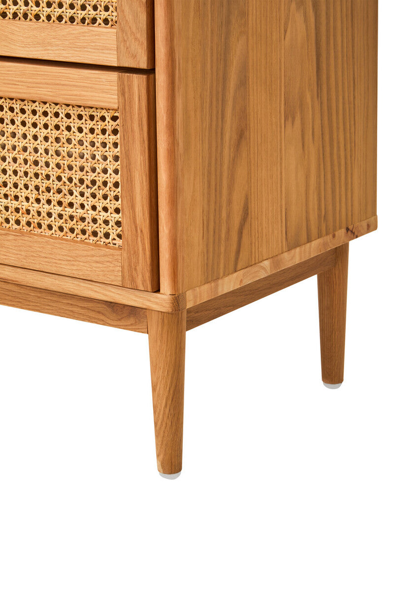Lyon Rattan and Oak Wood Chest of Two Drawers