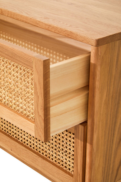 Lyon Rattan and Oak Wood Chest of Two Drawers