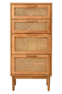 Lyon Rattan and Oak Three Drawer Wood Chest
