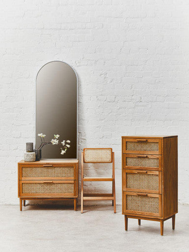 Lyon Rattan and Oak Three Drawer Wood Chest