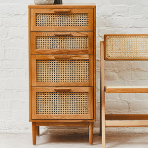 Lyon Rattan and Oak Wood Chest of Four Drawers