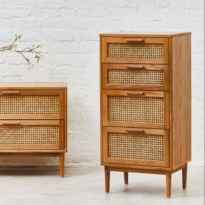 Lyon Rattan and Oak Wood Chest of Four Drawers - Image 3
