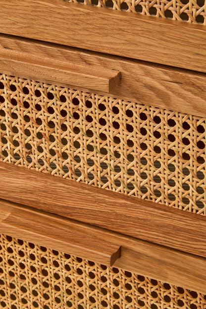 Lyon Rattan and Oak Three Drawer Wood Chest