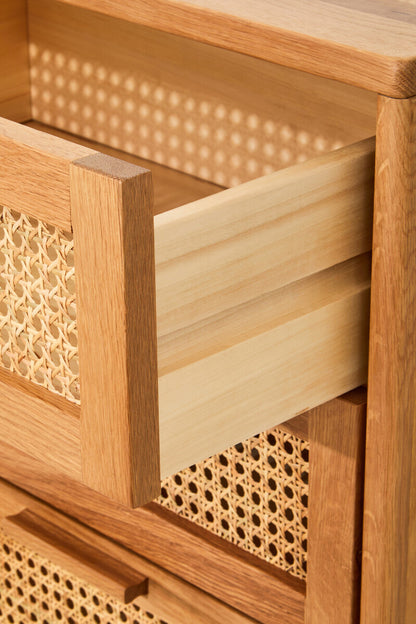 Lyon Rattan and Oak Three Drawer Wood Chest