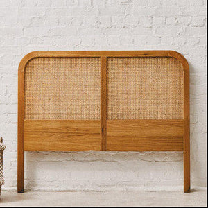 Lyon Rattan and Oak Wood Double Bed Headboard