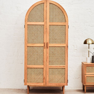 Lyon Natural Rattan and Oak Wood 2 Door Wardrobe