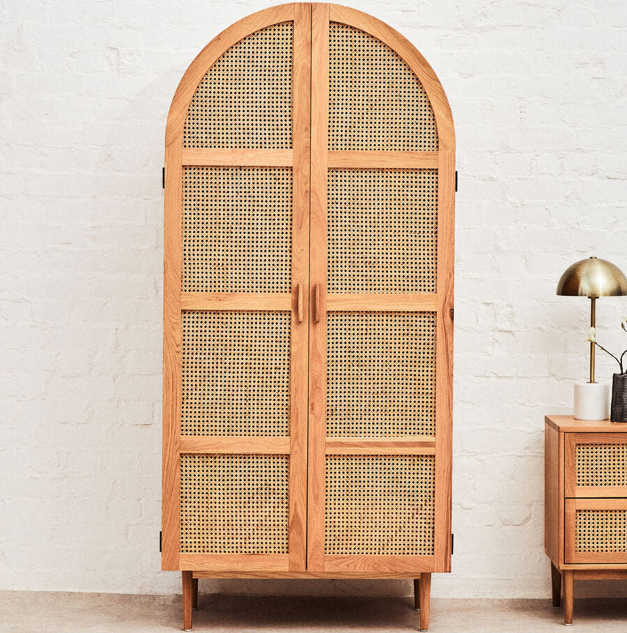 Lyon Rattan and Oak Wood 2 Door Wardrobe - Image 1