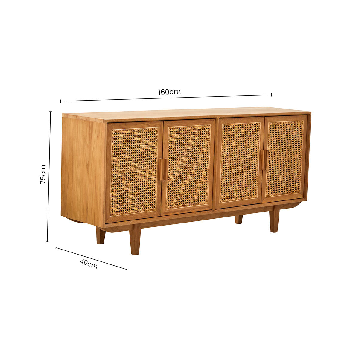 Rattan and Oak Wood 4 Door Sideboard | Lyon