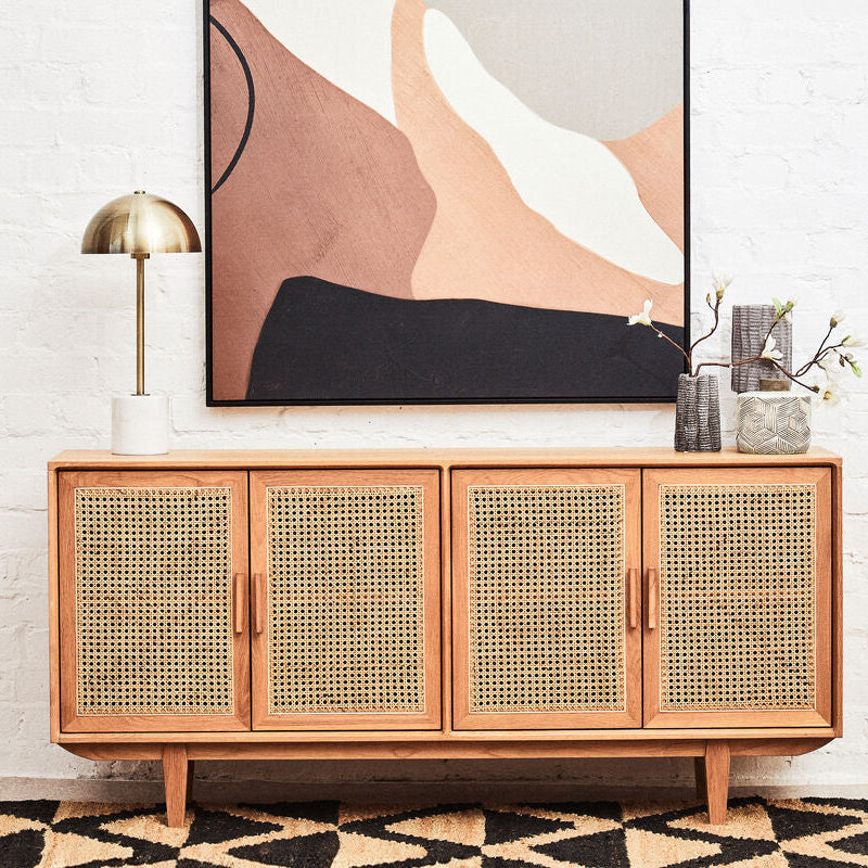 Lyon Rattan and Oak Wood 4 Door Sideboard - Image 1