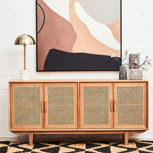 Lyon Rattan and Oak Wood 4 Door Sideboard