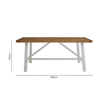 Natural Reclaimed Oak and Birch Wood Rectangular Dining Table with White Painted Base, Parkside