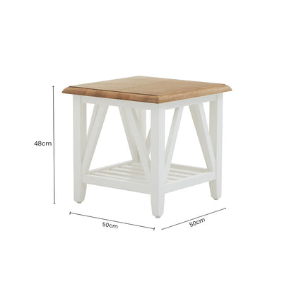 Natural Oak Side Table with White Finished Birch Base and Sculpted Supports, Parkside