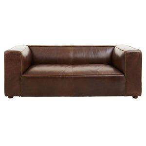 King Two Seater Antique Brown Leather Sofa