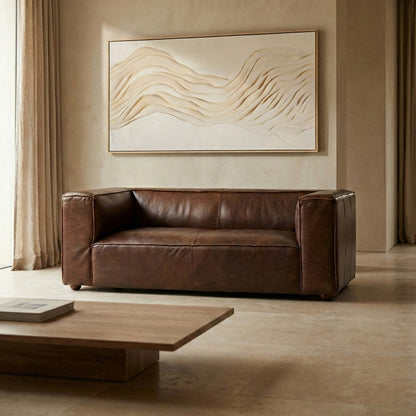 2 Seater Antique Brown Leather Sofa, King - Image 3