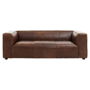 King Three Seater Antique Brown Leather Sofa