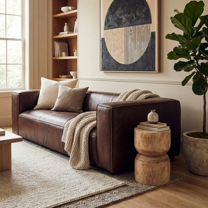 3 Seater Antique Brown Leather Sofa, King - Image 3