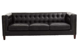 King Three Seater Modern Chesterfield Black Leather Sofa