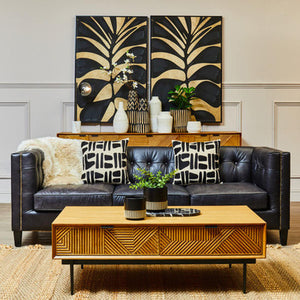 3 Seater Modern Chesterfield Black Leather Sofa, King