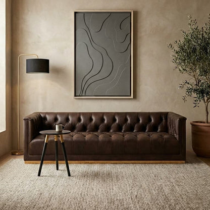 3 Seater Modern Chesterfield Dark Brown Leather Sofa, King - Image 1