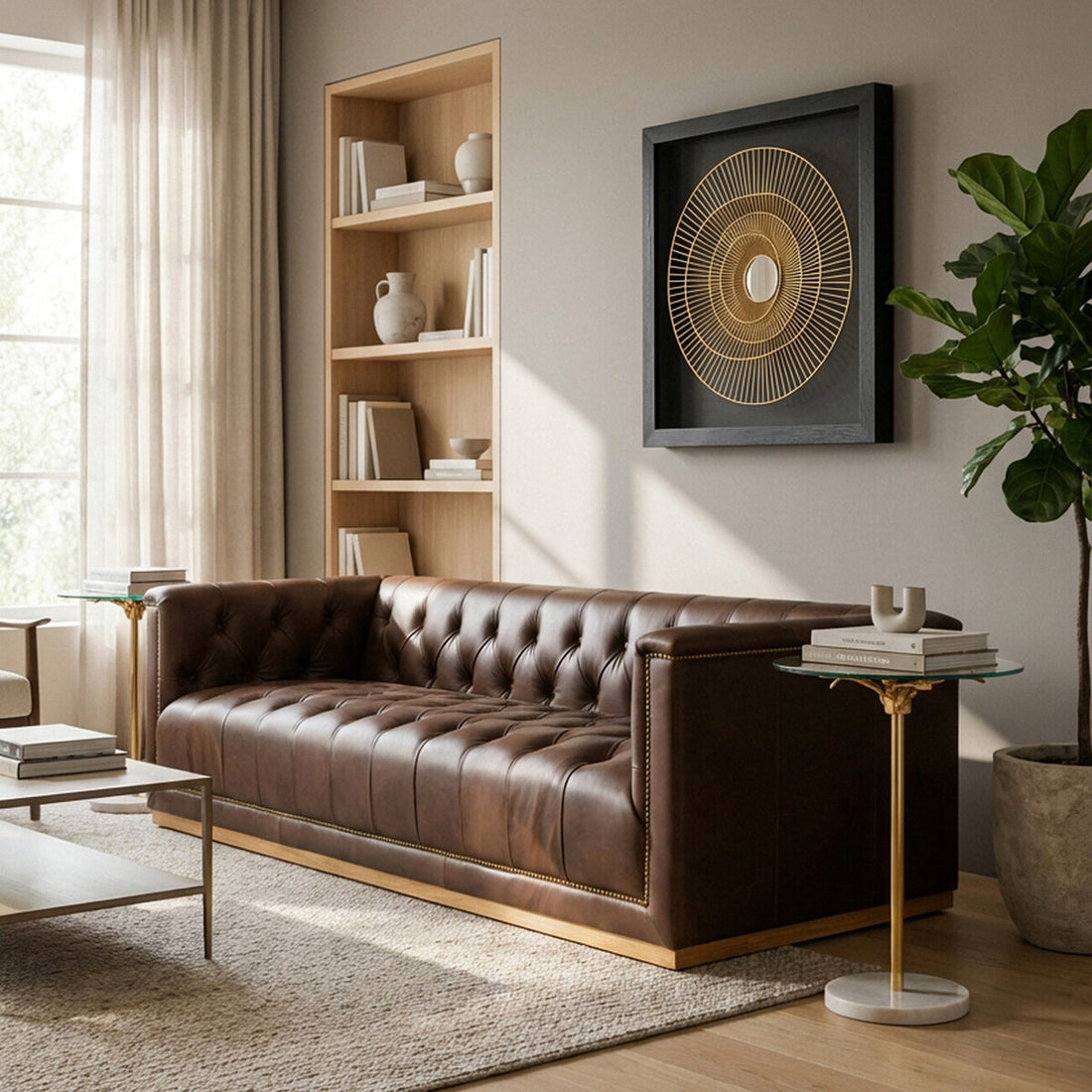 3 Seater Modern Chesterfield Dark Brown Leather Sofa, King - Image 6