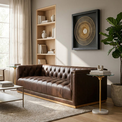 3 Seater Modern Chesterfield Dark Brown Leather Sofa, King - Image 6