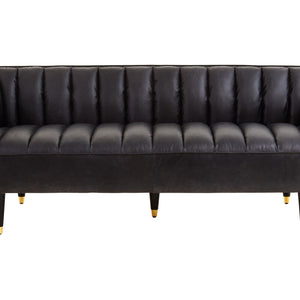 King Black Leather 3 Seater Sofa with Channel Tufting