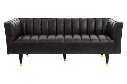Black leather sofa on a white background